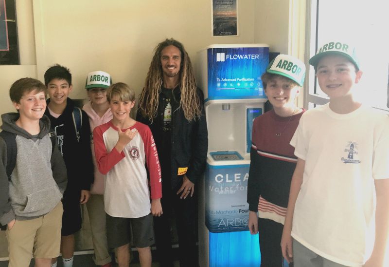 Arbor Real Estate and The Rob Machado Foundation dedicate two new clean water filling stations at Ensign Intermediate school
